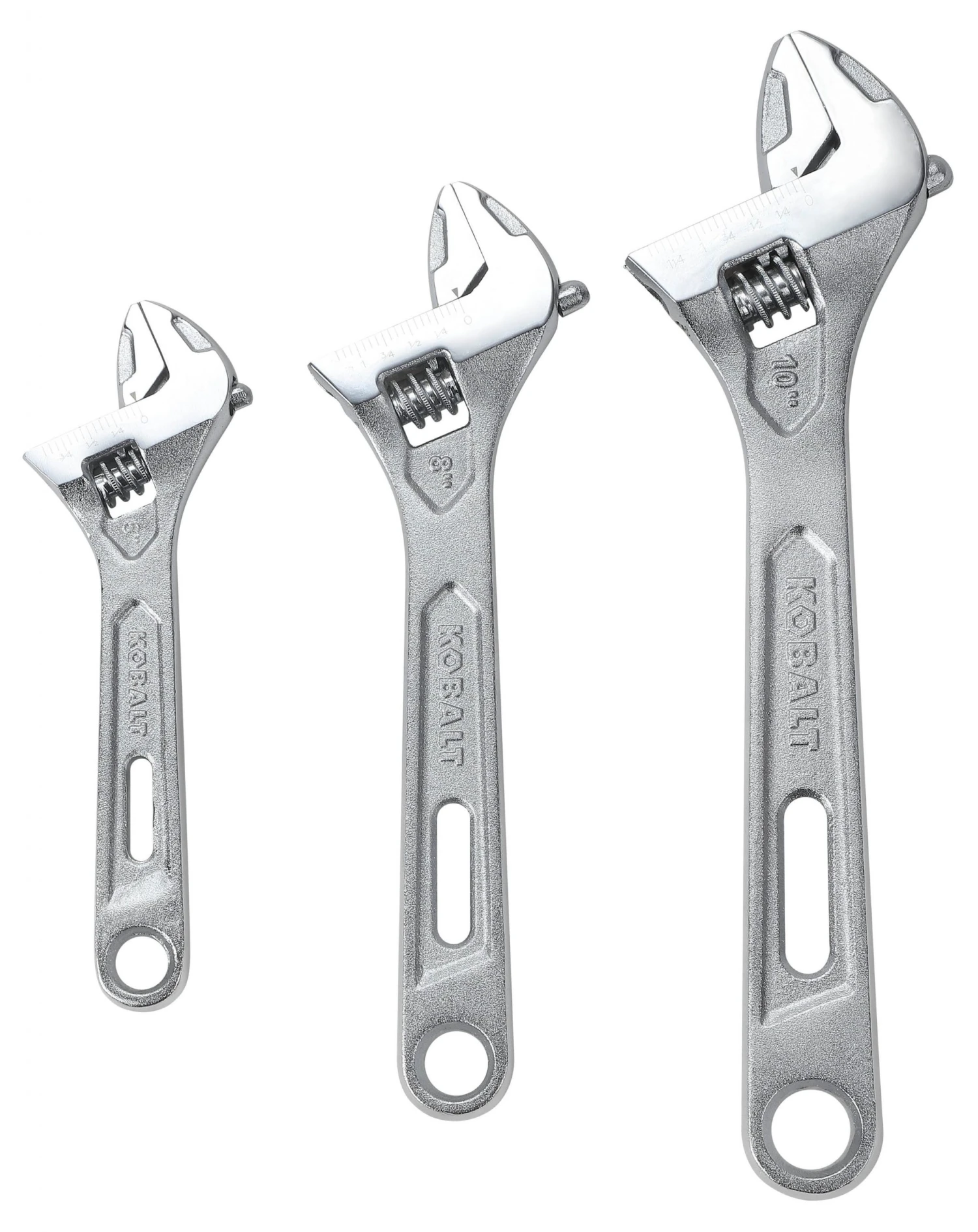 Kobalt Adjustable Wrenches 3-Piece Chrome Vanadium Steel Adjustable Wrench Set 1 Kobalt Adjustable Wrenches 3-Piece Chrome Vanadium Steel Adjustable Wrench Set