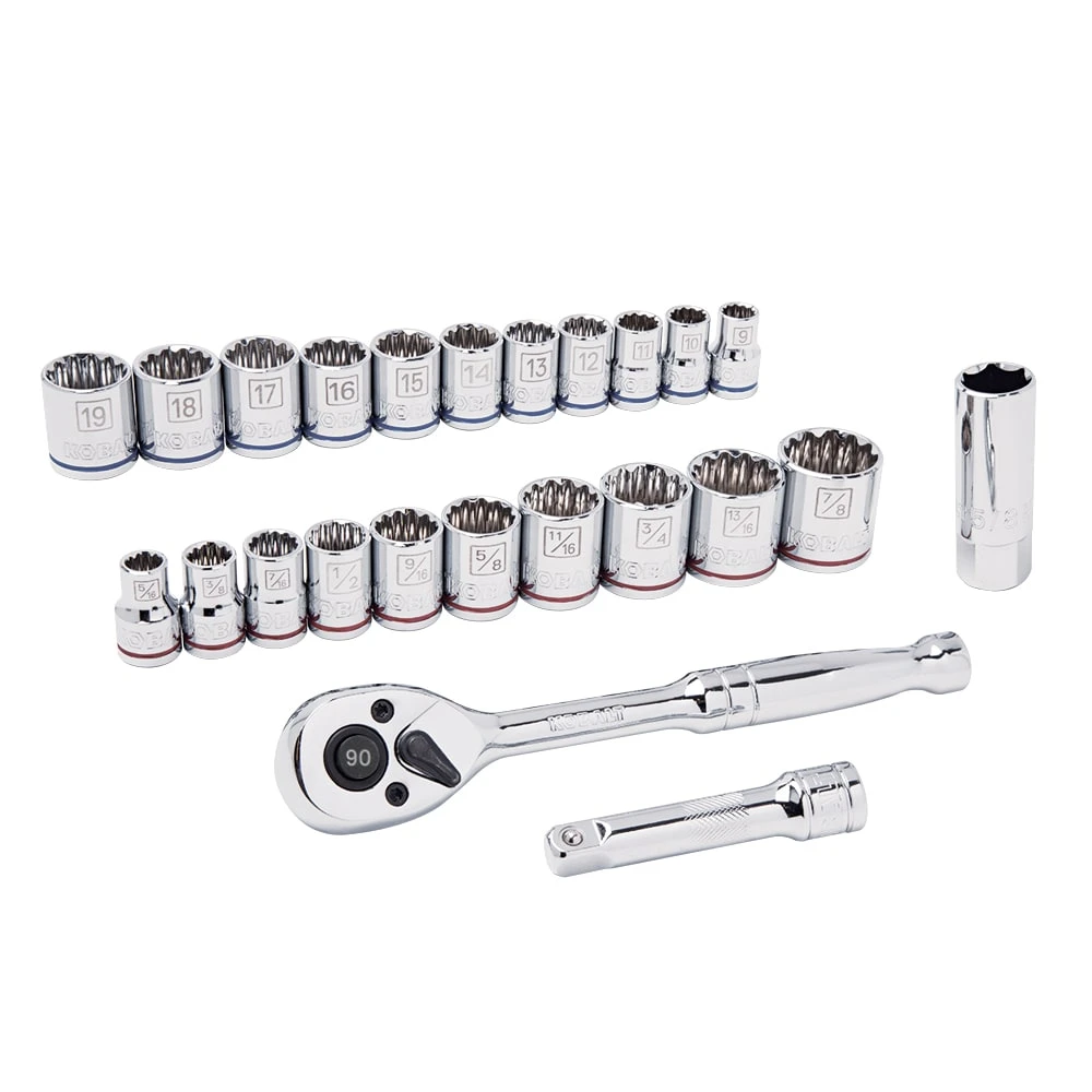 Kobalt Mechanics Tool Sets 24-Piece Standard (SAE) and Metric Combination Polished Chrome Mechanics Tool Set (3/8-in) 2 Kobalt Mechanics Tool Sets 24-Piece Standard (SAE) and Metric Combination Polished Chrome Mechanics Tool Set (3/8-in) - Image 2