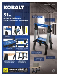 Kobalt Saw Horses 30.63-in W x 33.5-in H Adjustable Pp and Steel Construction Saw Horse (1000-lb Capacity) -Kobalt Sales Store 44627987 scaled